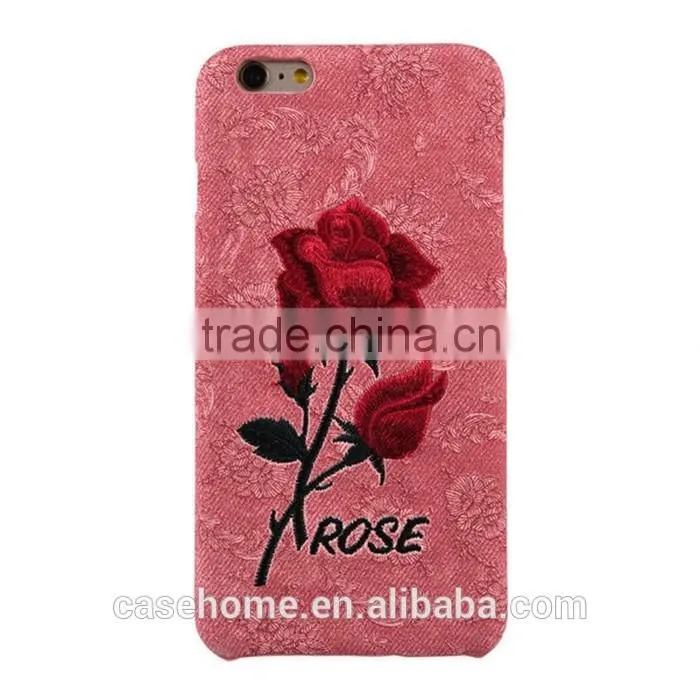 Hottest Leather Back Cover for iphone 6 6s Rose Embroidery Mobile Phone Case