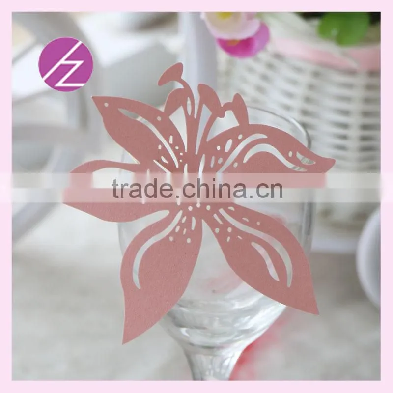 2016 new design paper mandarin duck table wedding decoration laser out place card for wine glass JK-70