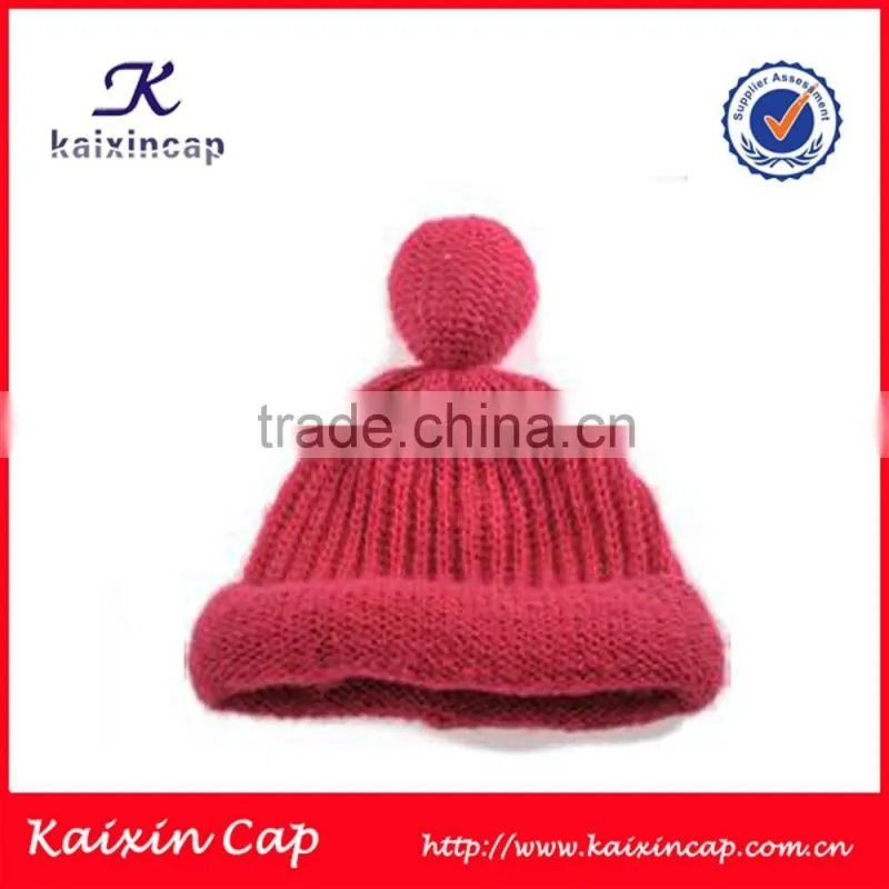 popular fashion high quality 100% acrylic winter knitted beanie cap with pom pom