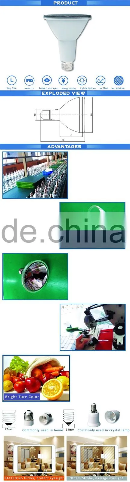 manufacturers china led light factory china led lights Par30 LED PAR lamp patented product12W led blub