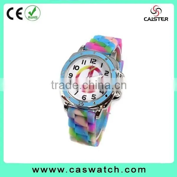 Cheap vogue lovely rubber timepieces, child's rainbow silicone watch, colorful bezel hotsale jelly watch