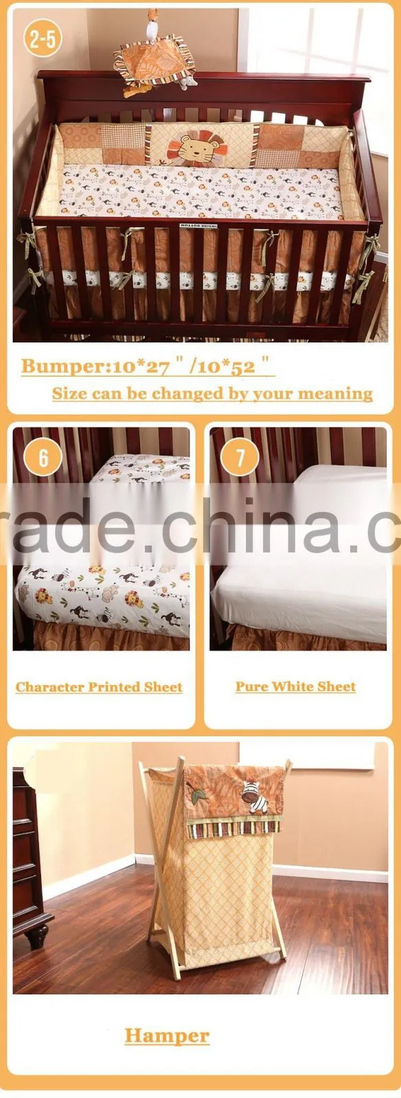 2016 New Fashion 100%Cotton Crib Bedding Set Mada Forest Baby Boy bedding Set