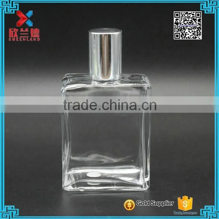 wholesale 100ml clear Empty rectangle perfume glass bottle with pump sprayer