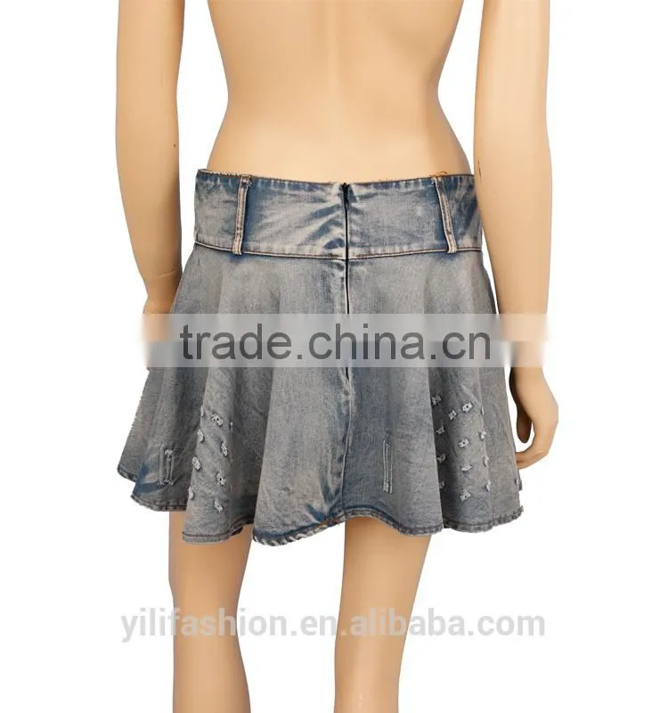 2016 S/S Latest design lady washed denim mini skirts