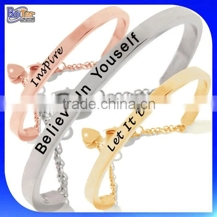 Custom Personalized Word Quote Cuff Stainless Steel Memorial Bracelets