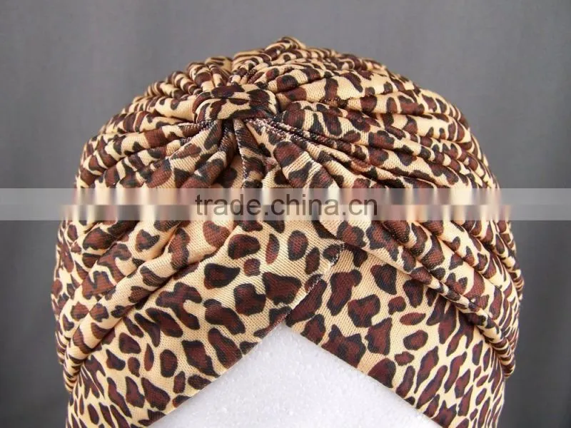 Turban Head Wrap Band headband Hat Cap Chemo Bandana leopard brown