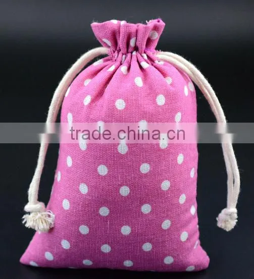 Promotion hemp dots printed jute drawstring bag with low price