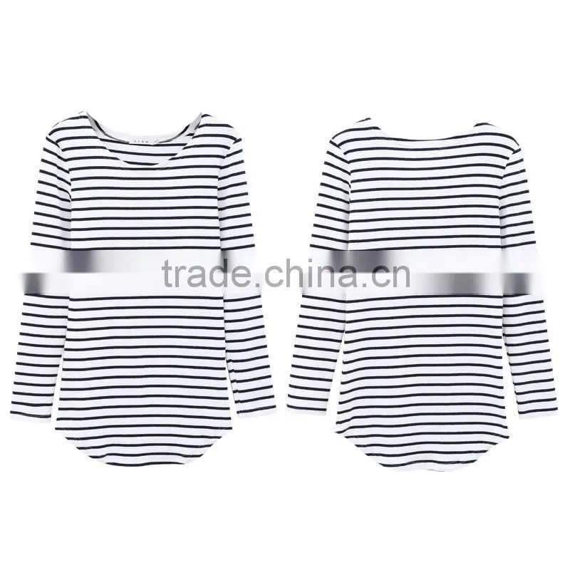 Women's korean fashion stripe t shirt, tight fit thin long sleeve t shirt
