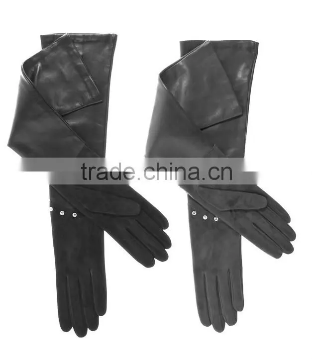 Women's Opear Back Long Sheep Suede Leather opera Gloves