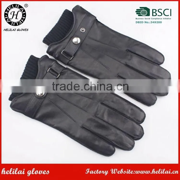 Helilai Customized Men Plain Warm Winter Black Leather Polyester Fur Linned Men Leather GLoves