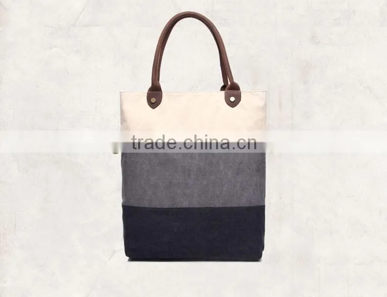 Hot sale high quality fashion cheap standard size canvas tote bag leather handle GW835