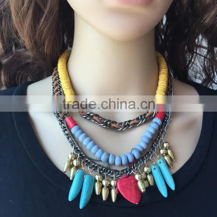 weave turquosie large bead bib necklace, elegant beaded necklace