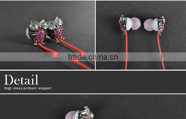 ULDUM IN EAR Owl diamond HeadPhones Earbuds & Mic 3.5mm Earphones - HEAVY BASS