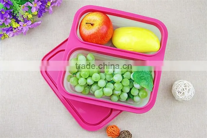 2 cavity silicone bowl with lid,leak proof and airtight silicone bowl,BPA free silicone bowl