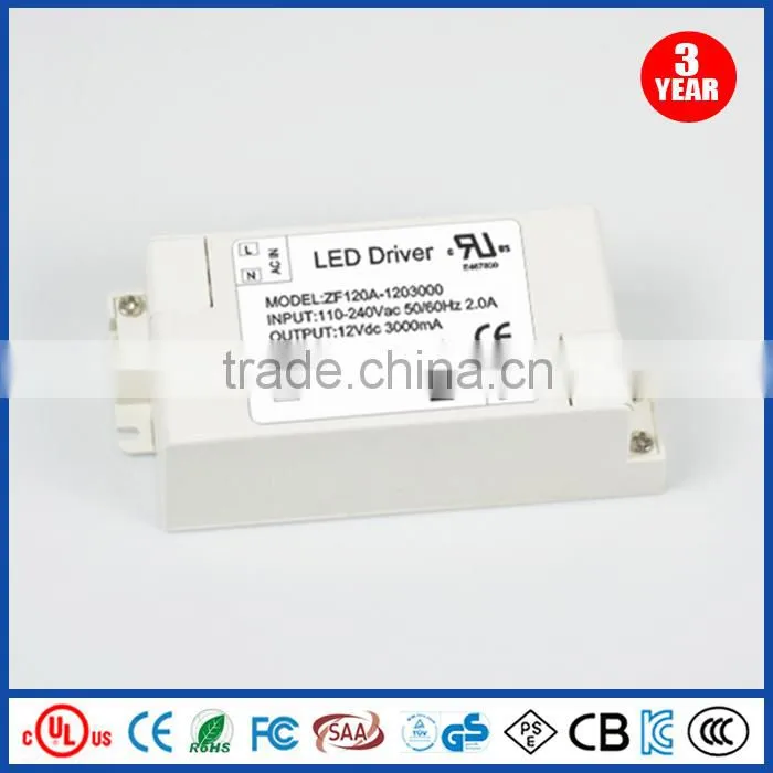 LED driver supply 36W constant current driver 12v 3a for led light lamp