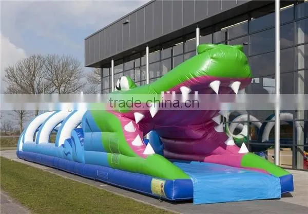 Longest inflatable water slide /lovely crocodile park/inflatable crocodile belly tunnel for outdoor game