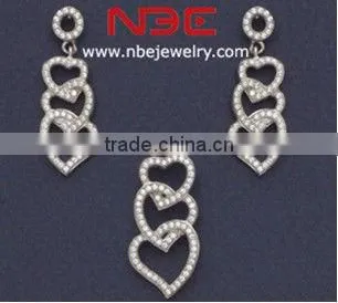 2013 best selling wax micro pave setting silver jewelry set,AAA grade white cz, quality rhodium plated,earrings and pendant