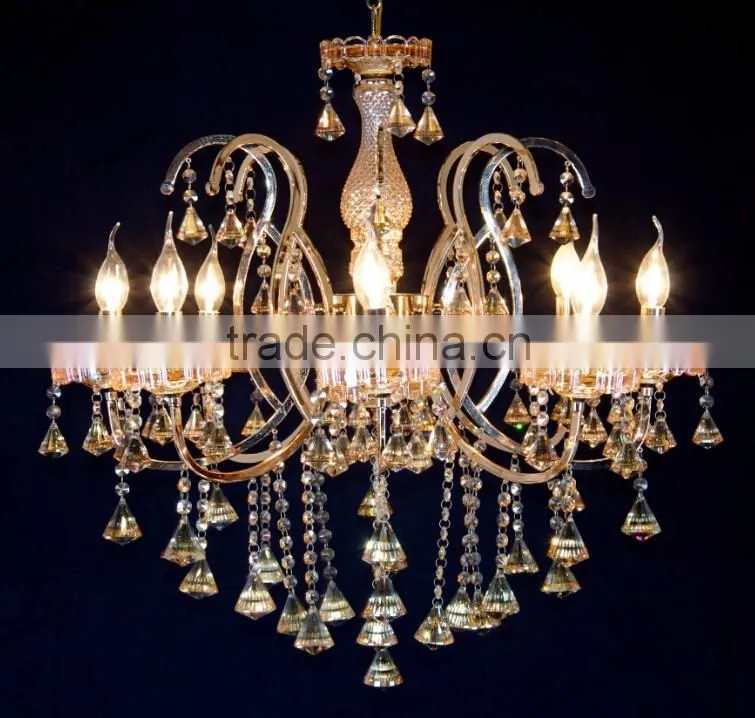WD-1845-3/5/8 LED Hot Sale Cone K9 Crystal Gold Iron Hanging Light