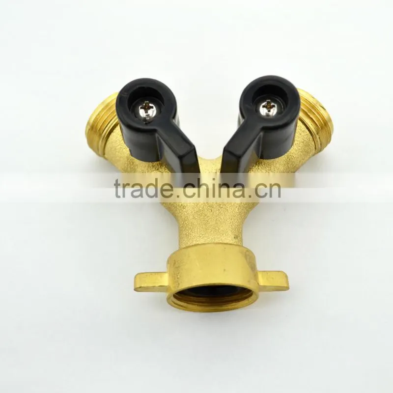Brass Y shut-off Valve two way garden hose valve Y shape connector water valve with butterfly handle