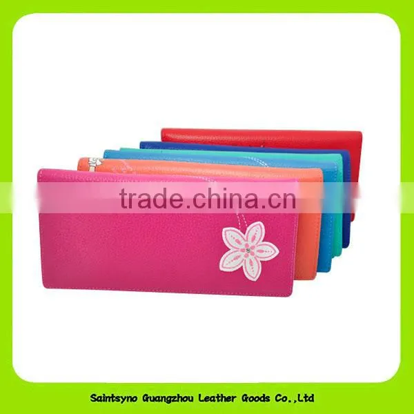 14332 Low price fashion lady silk flowers beauty girls leahter wallet