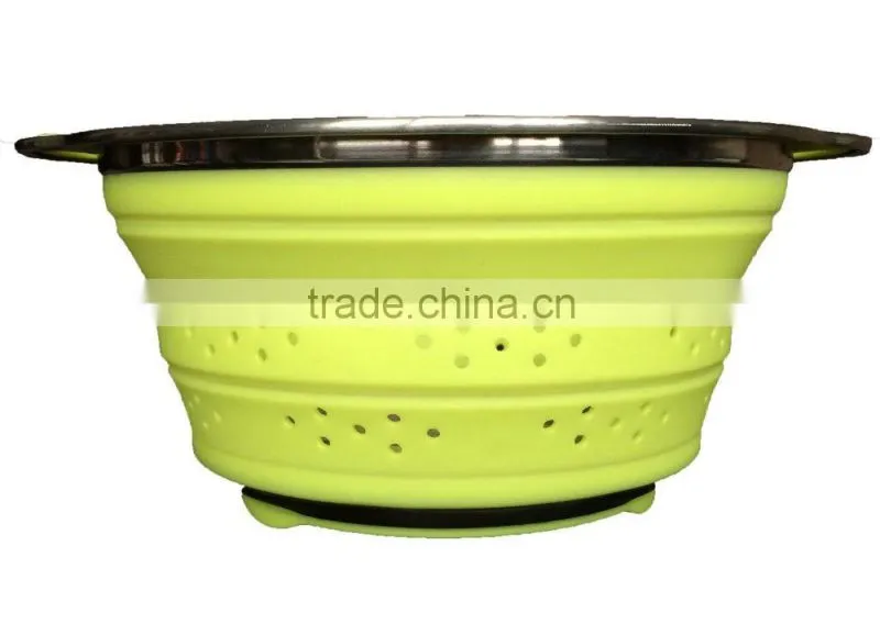 High quality food grade fruits and vegetables silicone collapsible colander