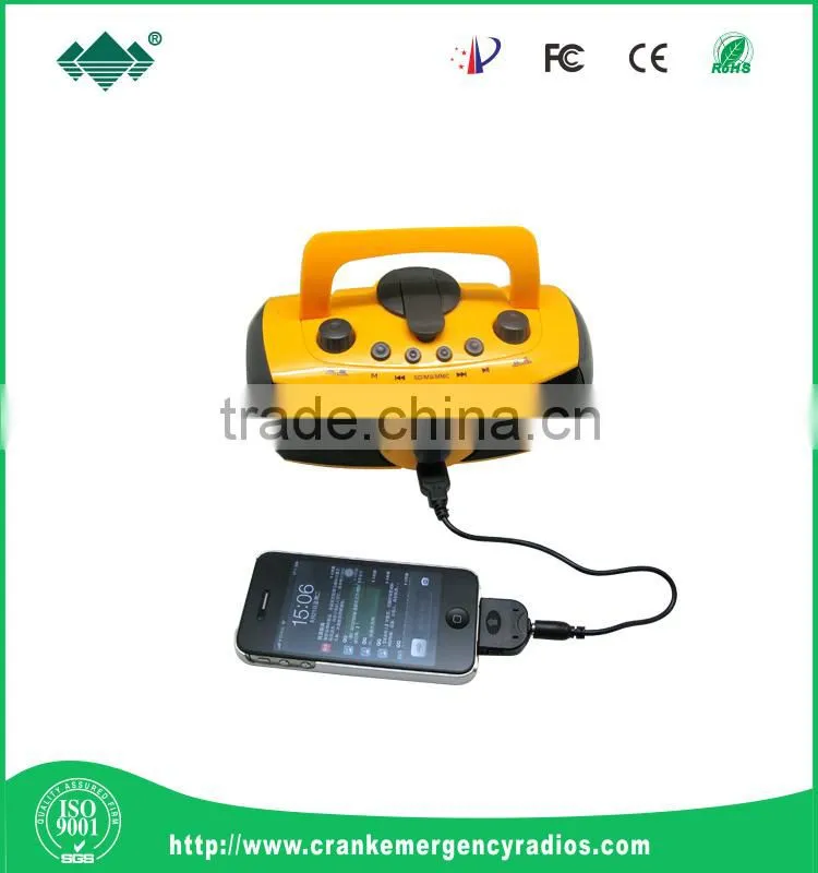 Wonderful mini Music Speaker Powered by Hand-cranking&USB Port&4 AA Batteries Radio Flashlight for camping use