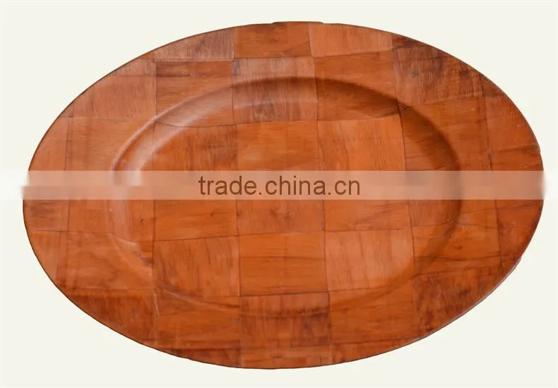 W639/Round Wooden Plate for Snacks,Wooden Woven Dish, Wood Fruit Plate
