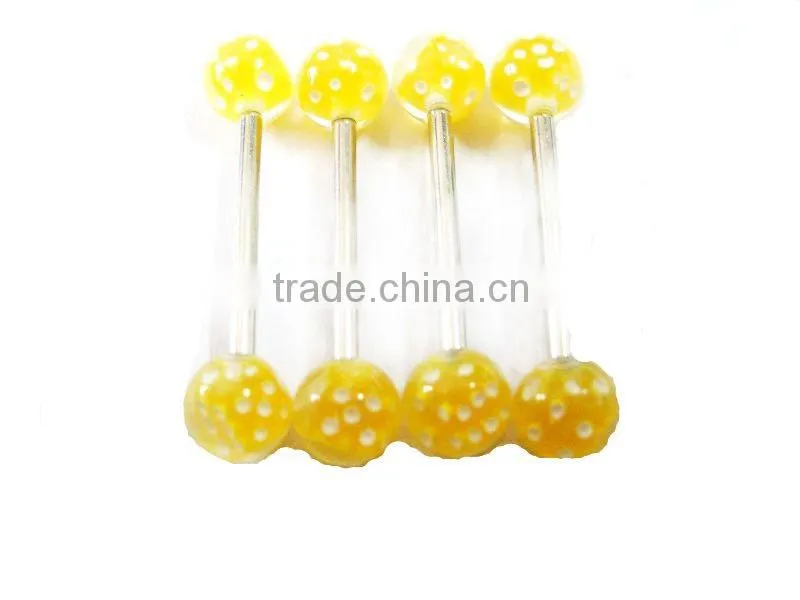 Yellow acrylic tongue barbell body piercing jewelry