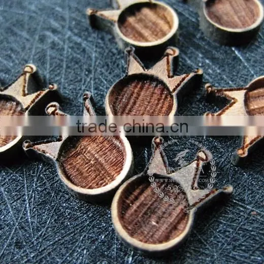8mm setting size vintage style natual log wood bezel imperial crown round pendant setting DIY findings supplies 1411148