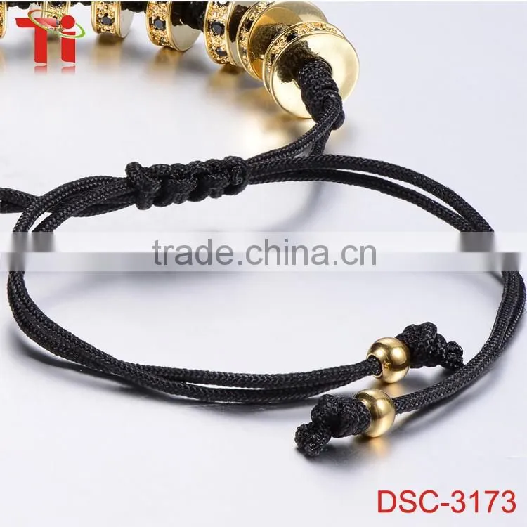 Fashion gold plated zircon stoppers macrame bracelet braided rope, 18k gold jewellery wholesale charm bracelet
