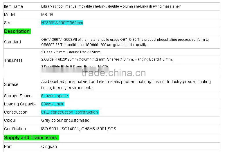 Factory Directly Library Furniture Metal Mass Shelves for Maps and Filings