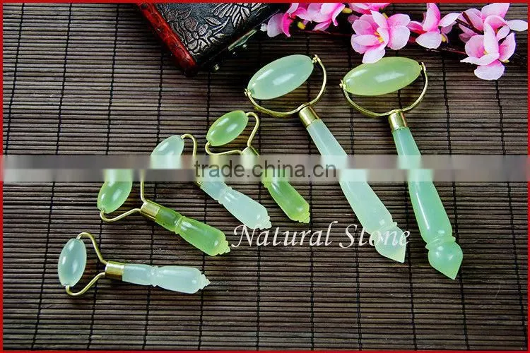 natural jade roller face massager with Natural jade with silver connector no gold connector