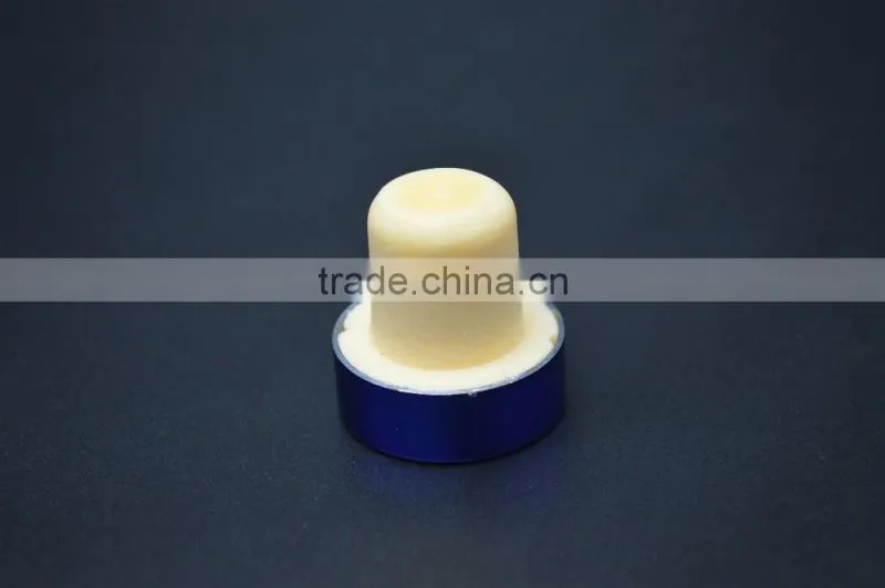 Blue aluminum cap with synthestic cork wine bottle stopper