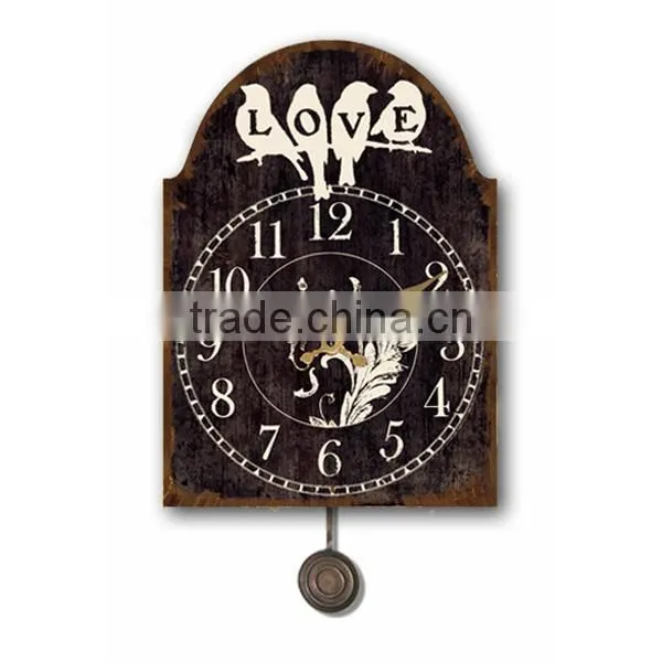 Vintage Metal Curved Decorative Wall Clock with Pendulum