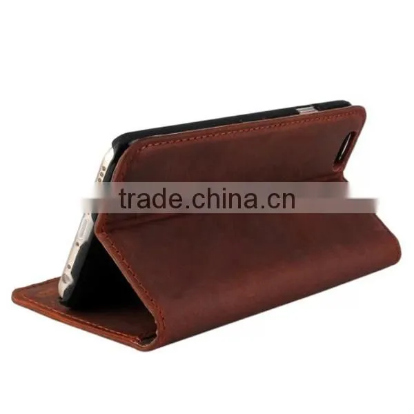 Luxury Retro Genuine Cow Leather Wallet Mobile Phone Case With Card Slot For iPhone 6 6Plus