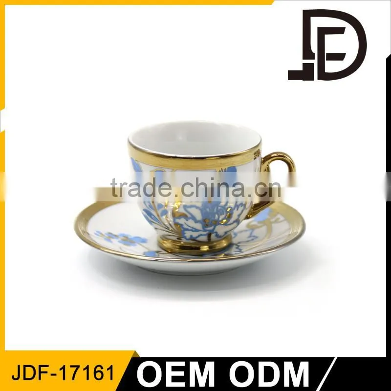 Europe Glorious Gold Blue Gold Porcelain Tea Cup and Saucer / Modern Tea Cups