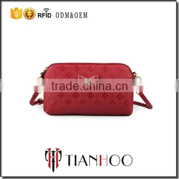Real Leather Bowknot Zipper Clutch Wallet Smartphone Crossbody Bag for Women Teen Girls