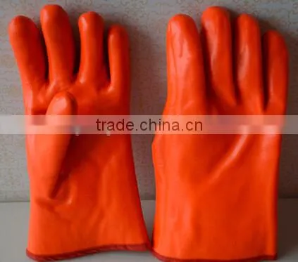 Long sleeve fluorescent pvc winter use gloves