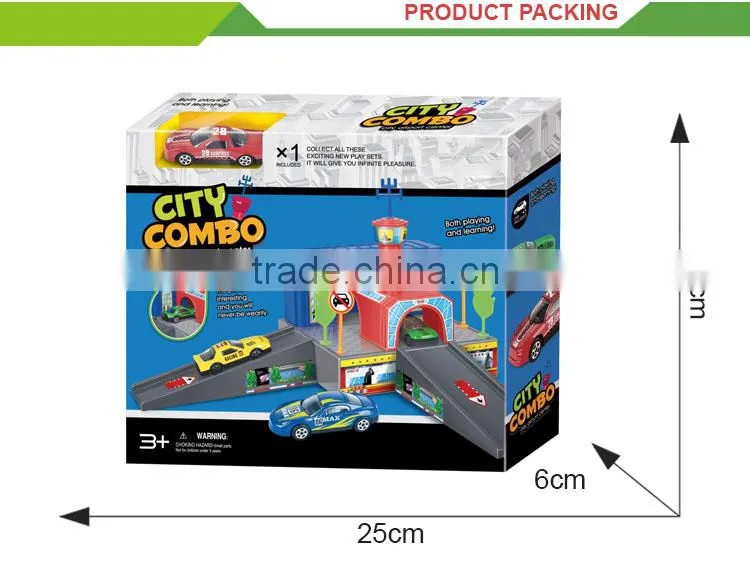 Hight quality kids plastic toy car garage with alloy car
