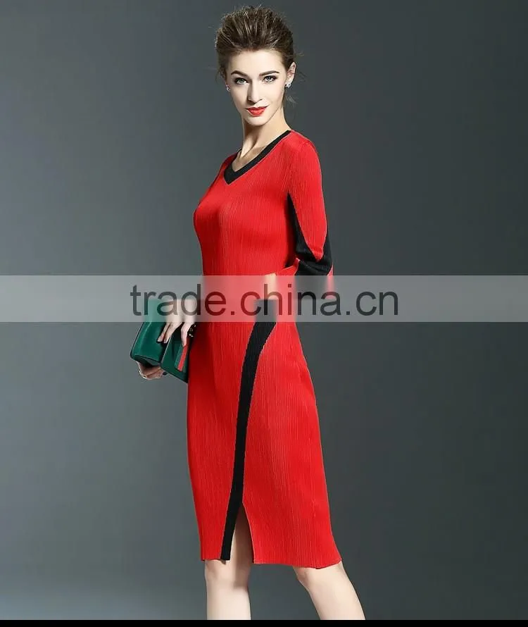 Exquisite ladies 3/4 sleeve draped package hip elastic one piece dress