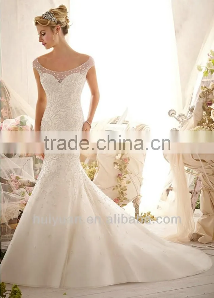 sexy corset cap sleeve back see-through lace wedding dress