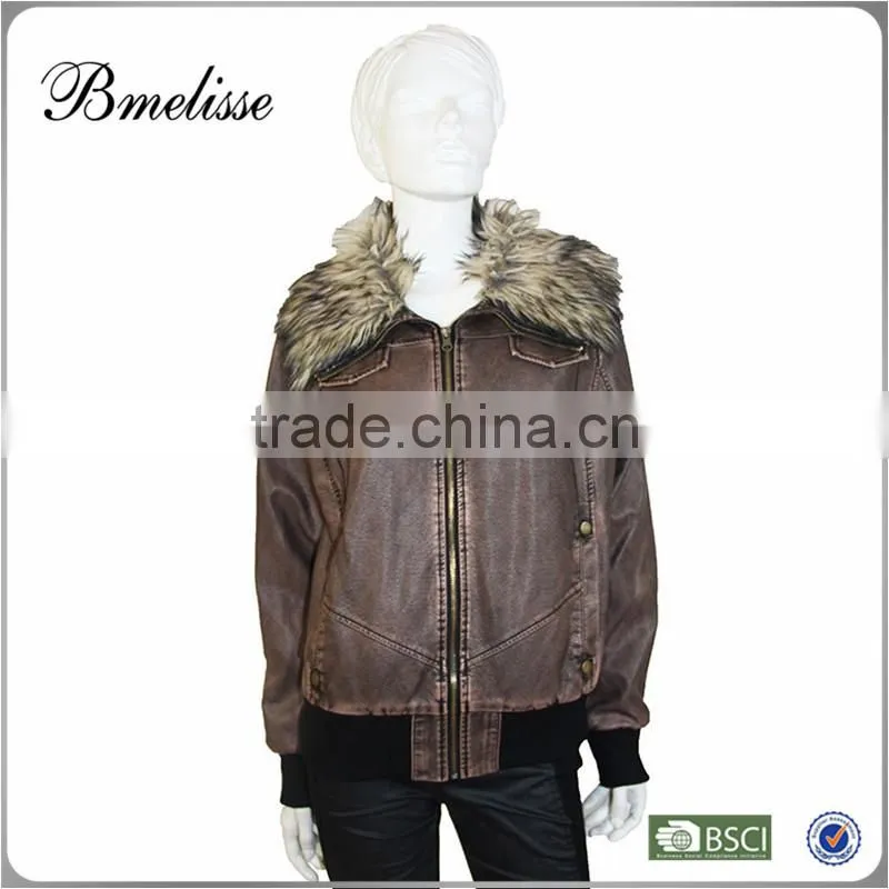 2014-2015 Stylish women's pu Jacket fake brown lamp fur pu jacket for lady
