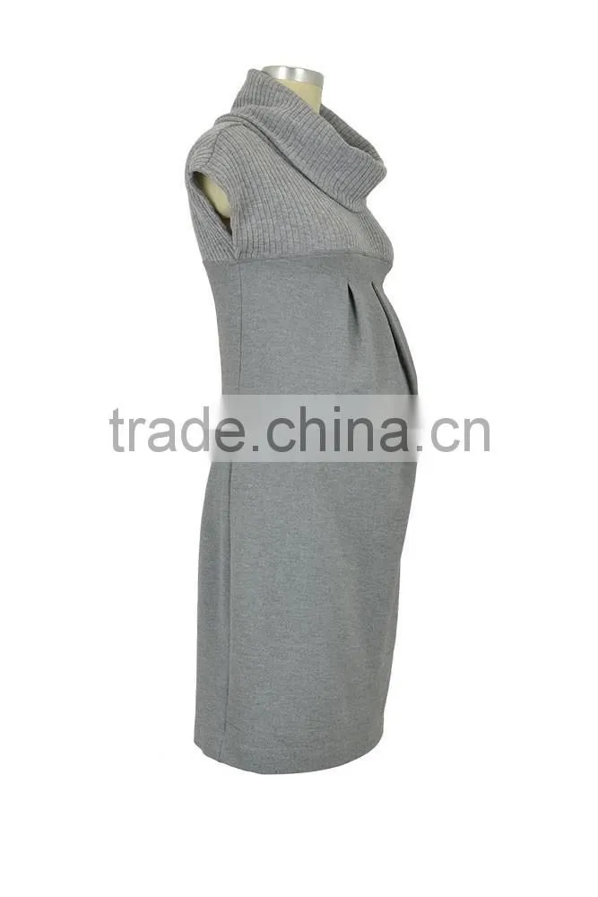 Cozy Dark Grey Turtleneck Maternity Dress 2015