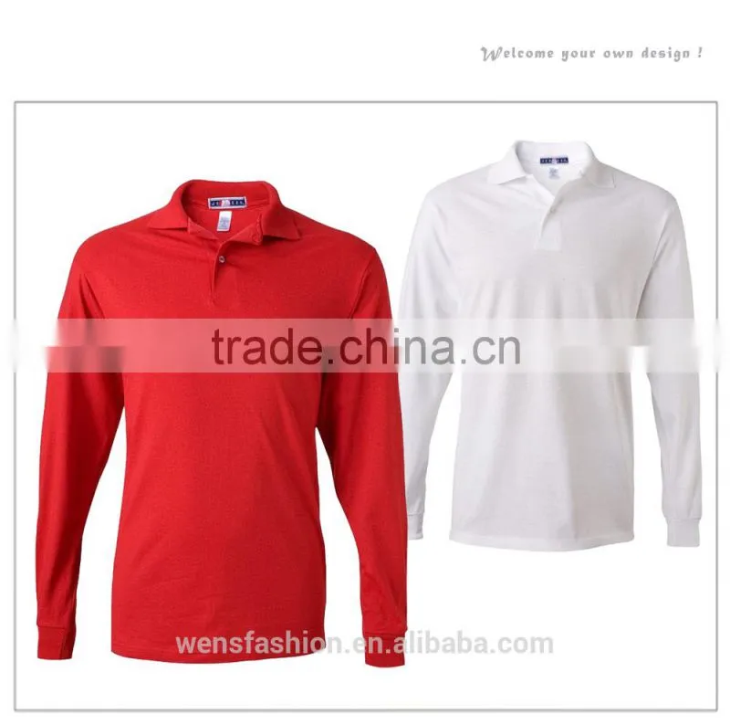 Preshrunk cotton Mens custom long sleeve jersey polo shirts