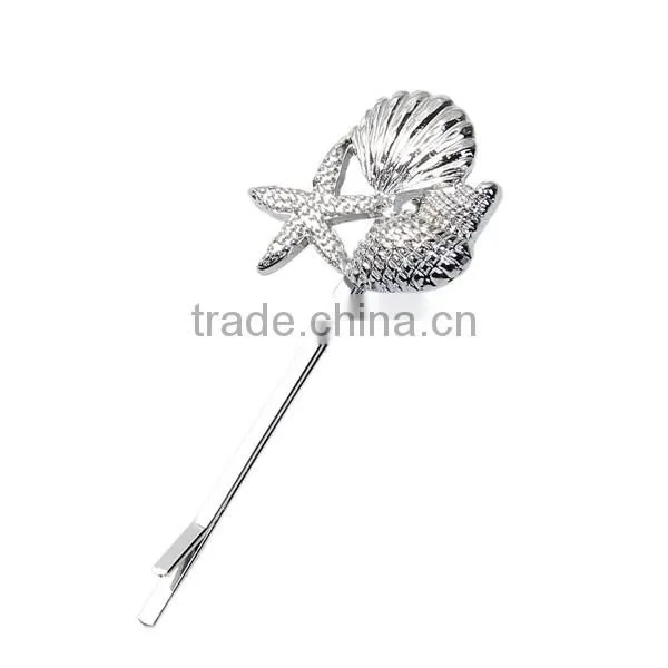 Conch /Sea Snail Silver Tone Starfish Pattern Clip In Hair