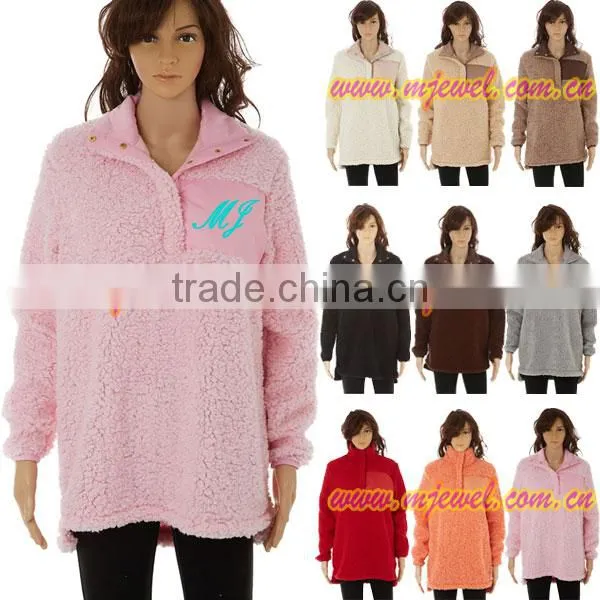 Wholesale monogram sherpa fleece woman pullover sweater