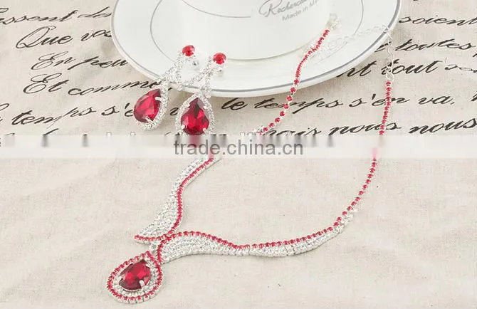 2014 New Vintage Bridal Princess Red Crystals Water Drops Wedding Jewelry Set with Special Elements,Gem Earring and Necklace Set