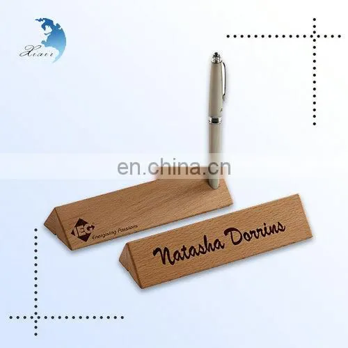 Handmade Decorative Triangular Prism Shape Wooden Pen Holder in Office