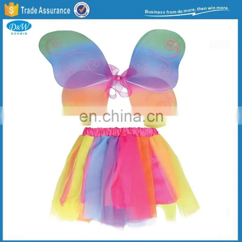 Rainbow Butterfly Fairy Wings Tutu Wand Headband Costume Set for Kids Party Dressup