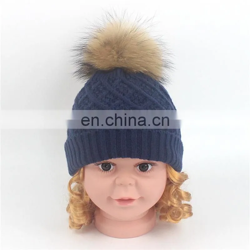 Best-selling Unisex Wholesale Striped Real Fur Pompom Baby Beanie Hat